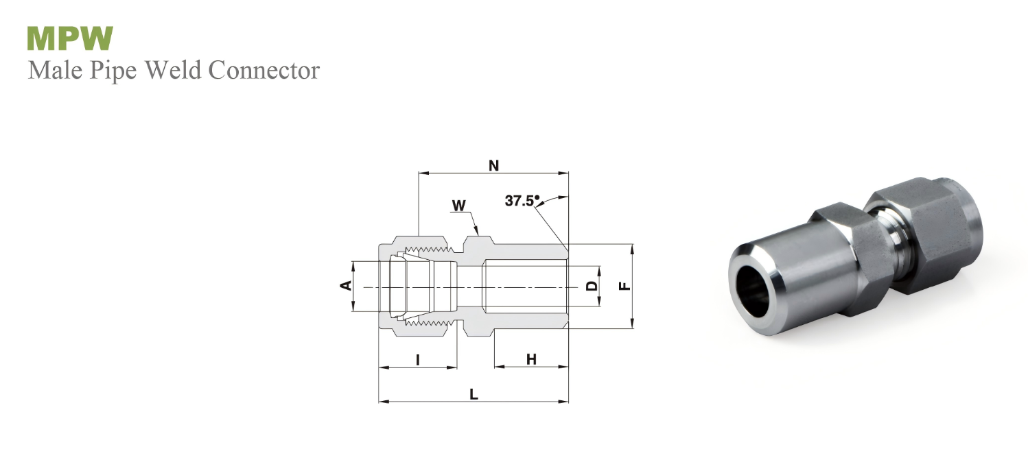 Переходник прямой под приварку MPW: OD мм - Трубка дюйм / Type MPW Tube fitting мм - Tube inch