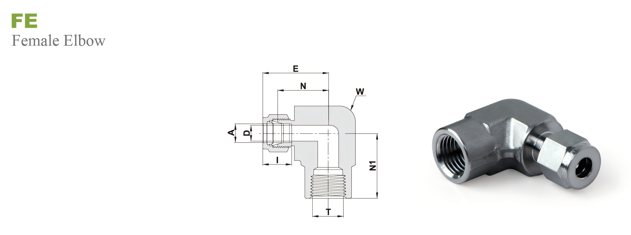 Переходник угловой FE: FNPT - OD мм. / Type FE FNPT - Tube fitting мм