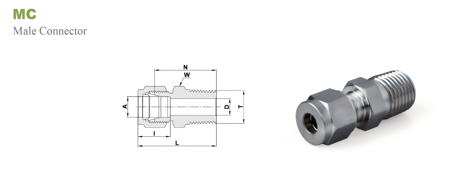 Переходник прямой MC FL : MNPT - Фитинг цанговый / Type MC MNPT - Tube collet мм